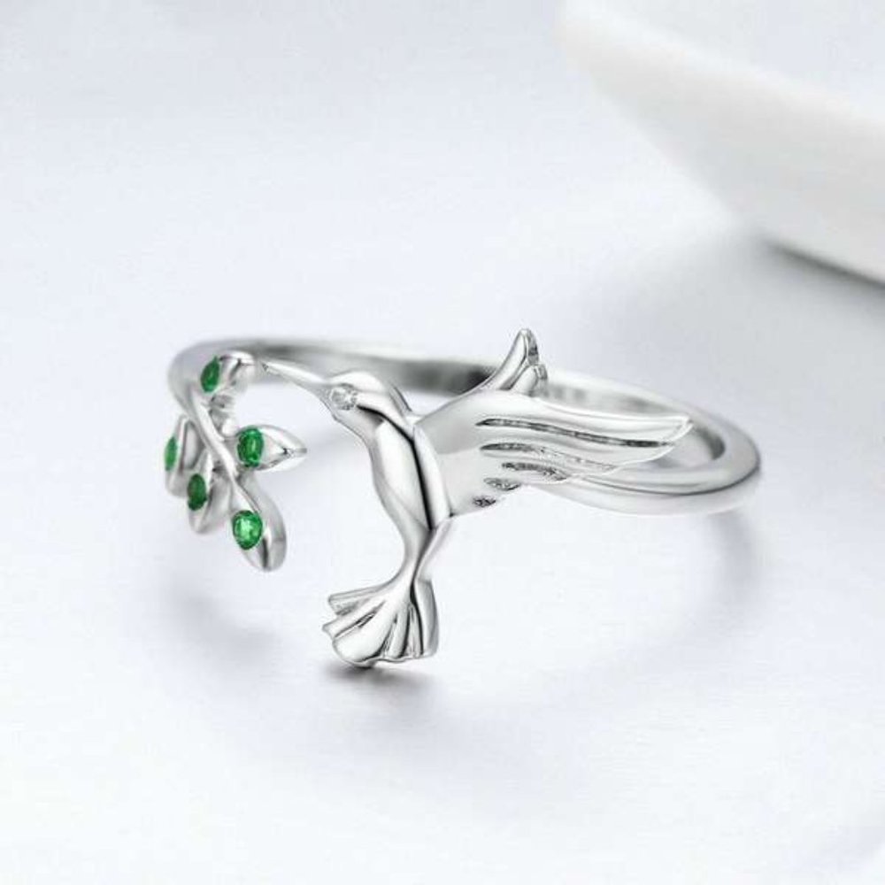 Flying Hummingbird Adjustable Sterling Silver Ring